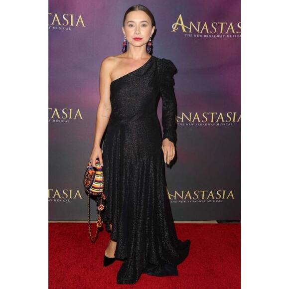 AMUR Esmerelda Asymmetric One-Shoulder Shimmer Maxi Formal Gown Black Size 0 - Picture 8 of 13